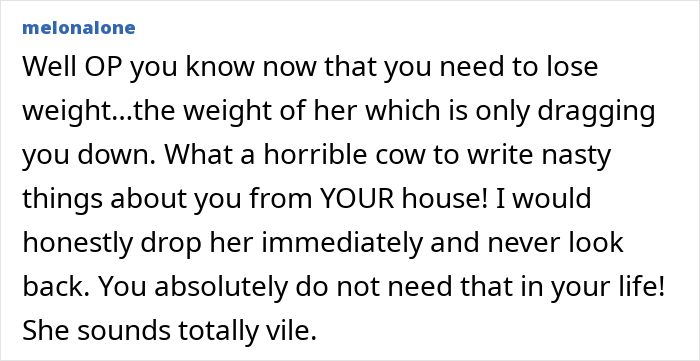 Text discussing accidental nasty comment on woman's weight.