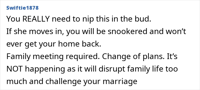 Text comment about sister-in-law's potential move disrupting family life.