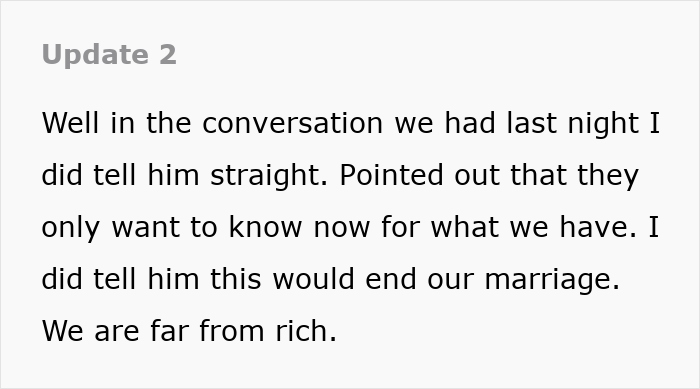 Text update discussing concerns over sister-in-law moving in, raising issues about marriage and financial strain.