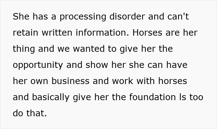 Text about giving someone with a processing disorder an opportunity to work with horses.