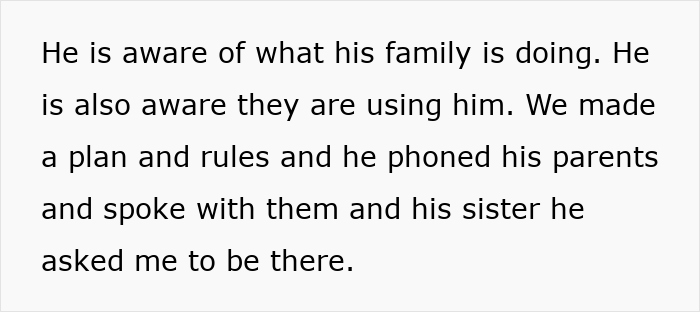 Text discussing family dynamics and boundaries regarding sister-in-law's living arrangements.