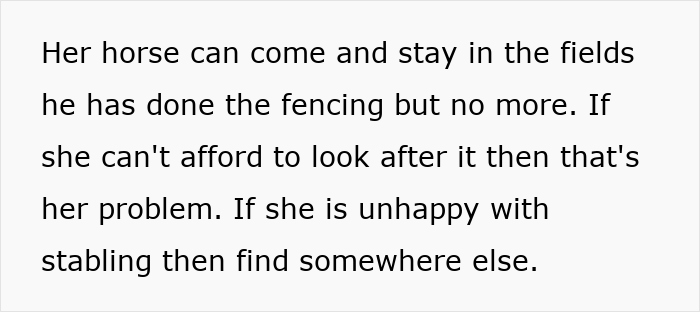 Text message about horse stabling issues related to sister-in-law moving into couple's home.