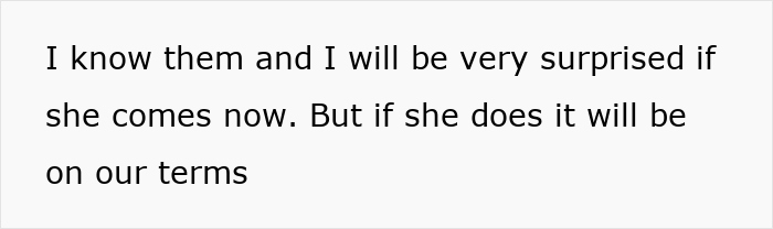 Text reads about a surprising situation with a sister-in-law and setting terms.