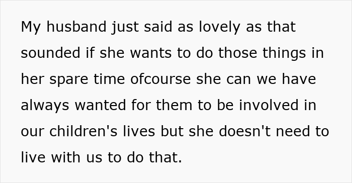 Text from a conversation discussing sister-in-law living arrangements at couple's home.