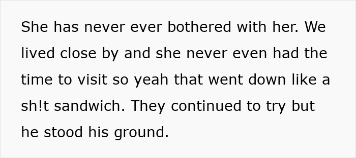 Text excerpt discussing sister-in-law's lack of visiting, leading to tensions.
