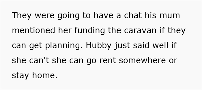 Text discussing sister-in-law's caravan request and alternatives if planning fails.