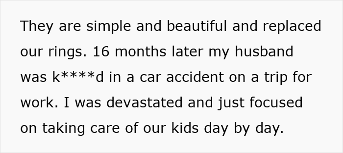 Text about a wife's tattoo honoring her late husband after his tragic accident.