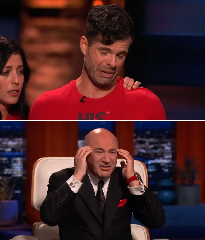 Man upset on Shark Tank with investor Kevin O'Leary reacting to shark tank products that completely flopped