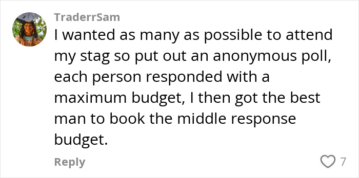 Comment discussing budgeting strategies for stag parties amid internet debates on whether paying for hen parties is out of hand.