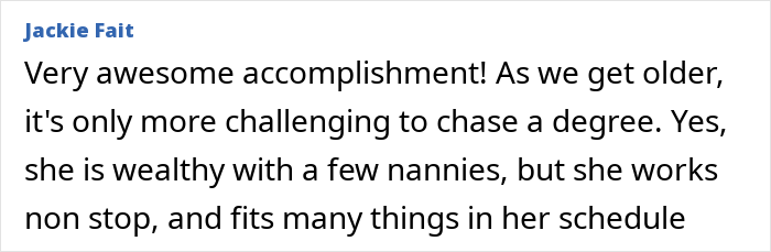 Comment praising Kim Kardashian's accomplishment of graduating law school despite challenges and busy schedule.