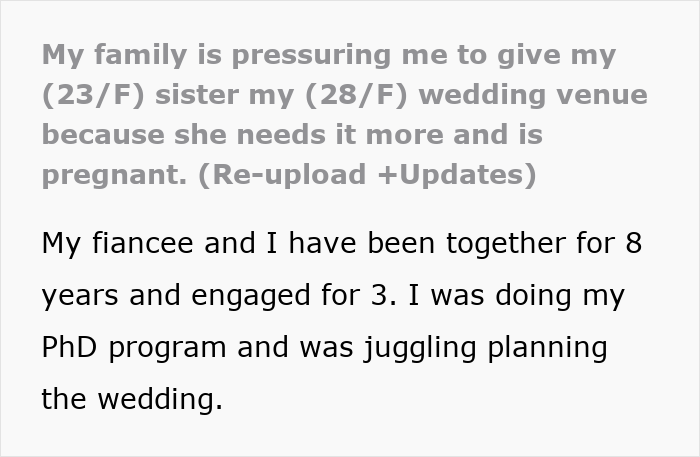 Couple books wedding venue three years ahead, shocked as pregnant sister demands to use their reserved date.