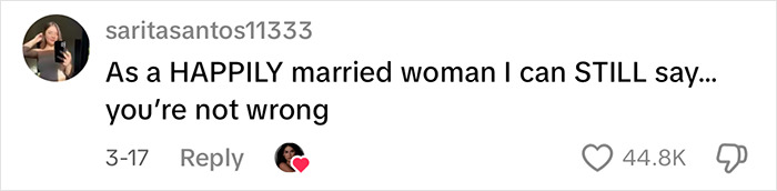 Comment from a woman expressing agreement on marriage advice in a viral clip receiving massive praise from viewers.