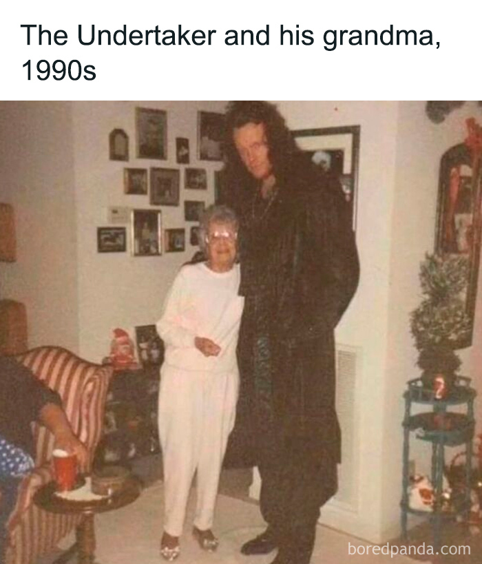The Undertaker and his grandma in the 1990s, a monumental life moment frozen in history.