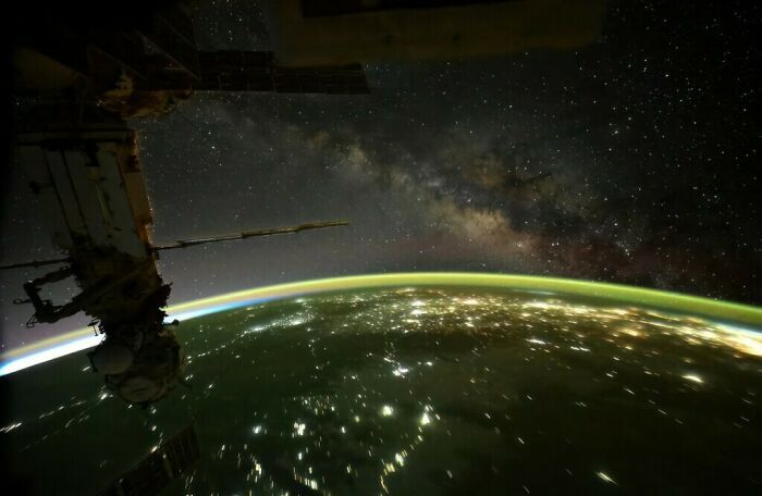 View of the Milky Way and night sky from space station orbiting Earth, showcasing stunning Milky Way shots.