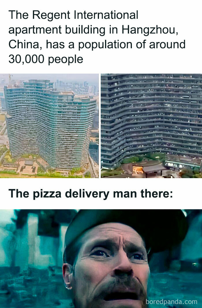 High-rise apartment building in Hangzhou with dense population, humorously illustrating relatable hospitality work stress.