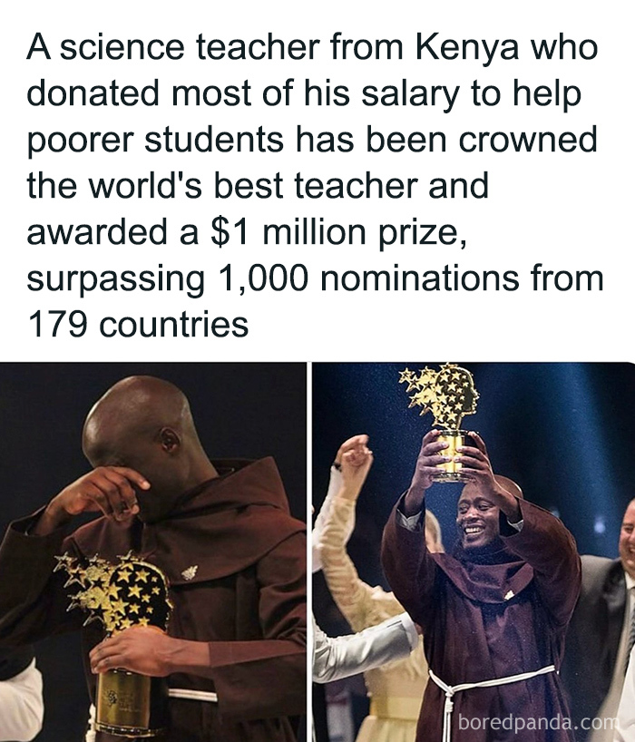 Science teacher from Kenya awarded $1 million prize, recognized for generosity and impact in inspiring secret facts.