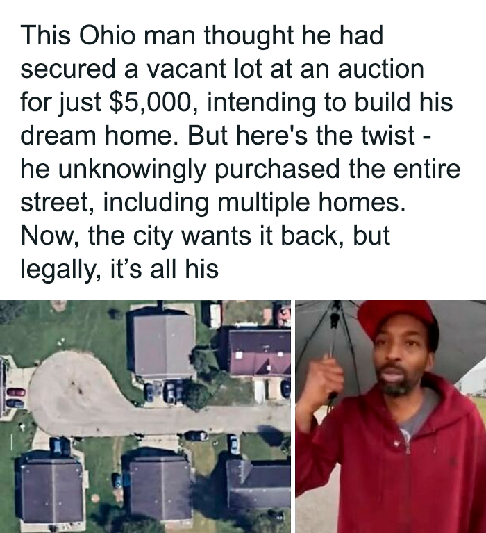 Ohio man buys entire street by mistake, surprising neighbors with secret facts about property ownership rights.