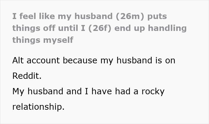 Text post about woman feeling burdened handling tasks as husband delays, relating to relationship struggles and cross-country move.