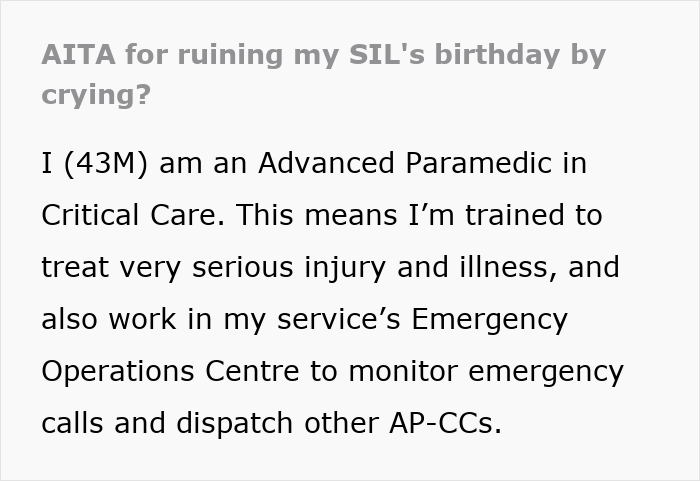 Exhausted Paramedic Attends Birthday In Work Gear, SIL Melts Down, He Breaks Down In Tears