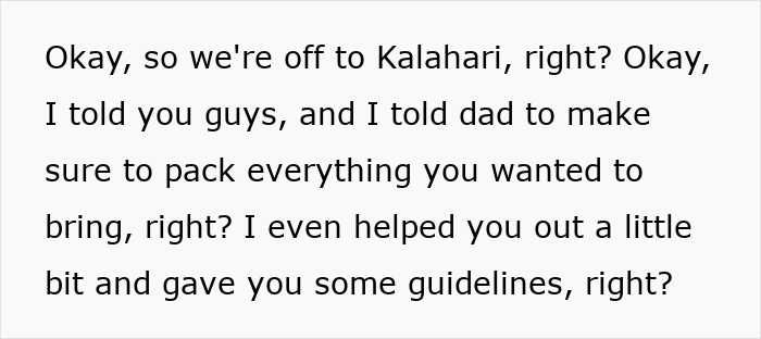 Alt text: Text message showing a mom reminding family to pack their own belongings on a trip as petty revenge, going viral online.