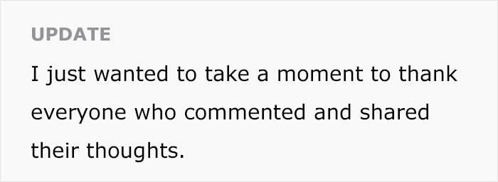 Text update message expressing gratitude to commenters and those who shared their thoughts. Text update message expressing gratitude to commenters and those who shared their thoughts.