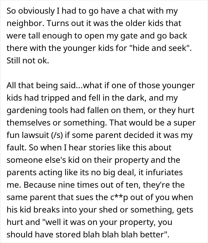 Neighbor child digging and ruining lawn while playing hide and seek, causing frustration about property damage and safety.