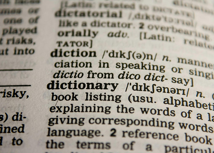 Close-up of dictionary text highlighting word definitions, illustrating entertaining facts shared in an online thread.
