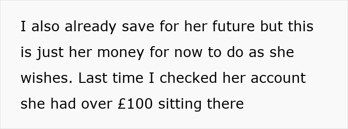 Text about a child&rsquo;s money savings in a bank account amid jealous grandparents concerned about generosity.