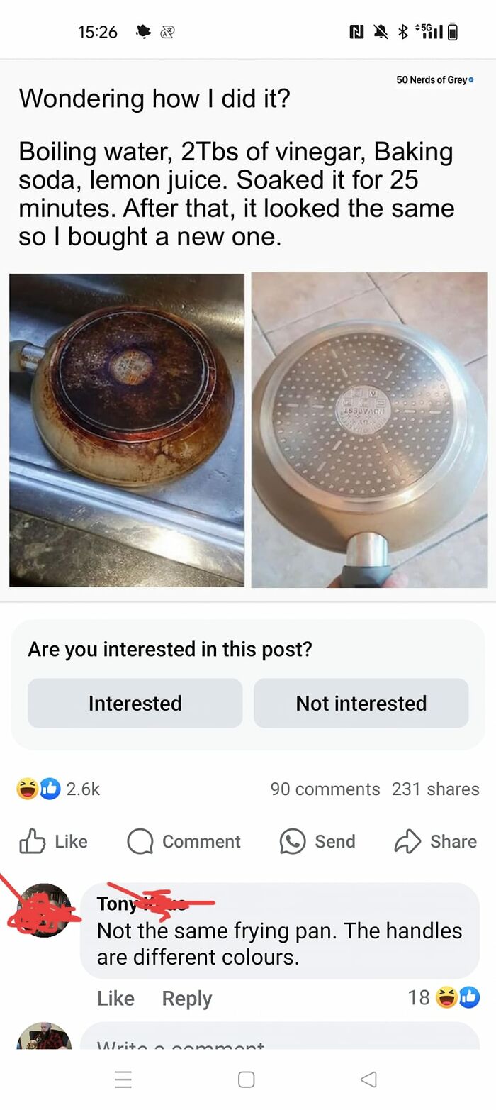 Social media post shaming overconfident know-it-alls who incorrectly correct others about frying pan cleaning.