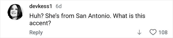 Screenshot of a social media comment questioning the unfamiliar accent of former Glee star Dianna Agron.