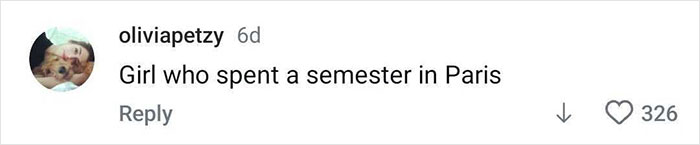 Social media comment reading "Girl who spent a semester in Paris," highlighting reactions to former Glee star's new accent.