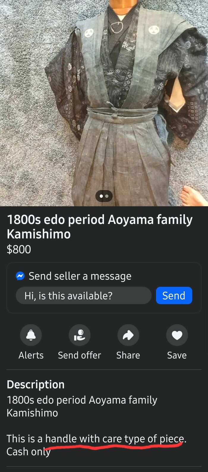 1800s Edo period Aoyama family Kamishimo traditional Japanese garment for sale on Facebook Marketplace