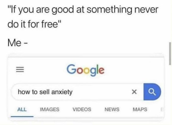 Screenshot of a humorous Google search for how to sell anxiety, featured in funny pics for mental breakdown moments.