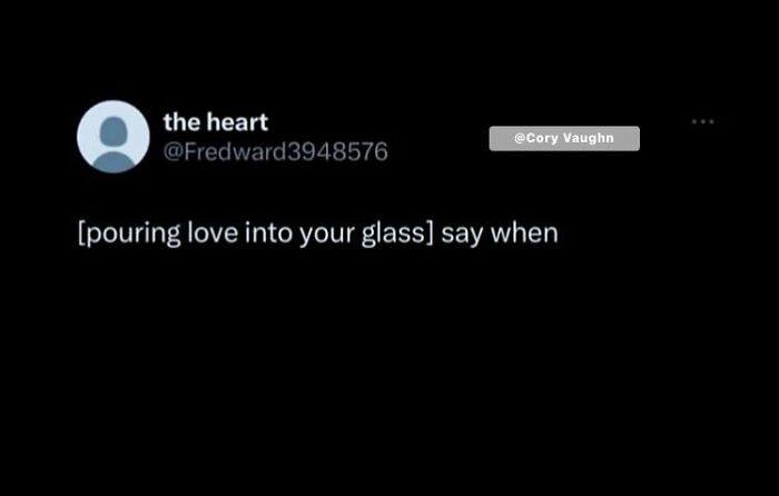 Screenshot of a cute and wholesome social media post about pouring love into your glass, shared by a dedicated group.