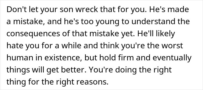 Alt text: Advice text about a teen son getting his girlfriend pregnant on purpose and handling the consequences responsibly.