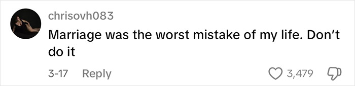 Comment warning against marriage, sparking massive praise in a viral clip advising women not to get married now.