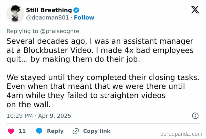 Tweet showing a story about dealing with toxic coworkers by making them complete their tasks fully.