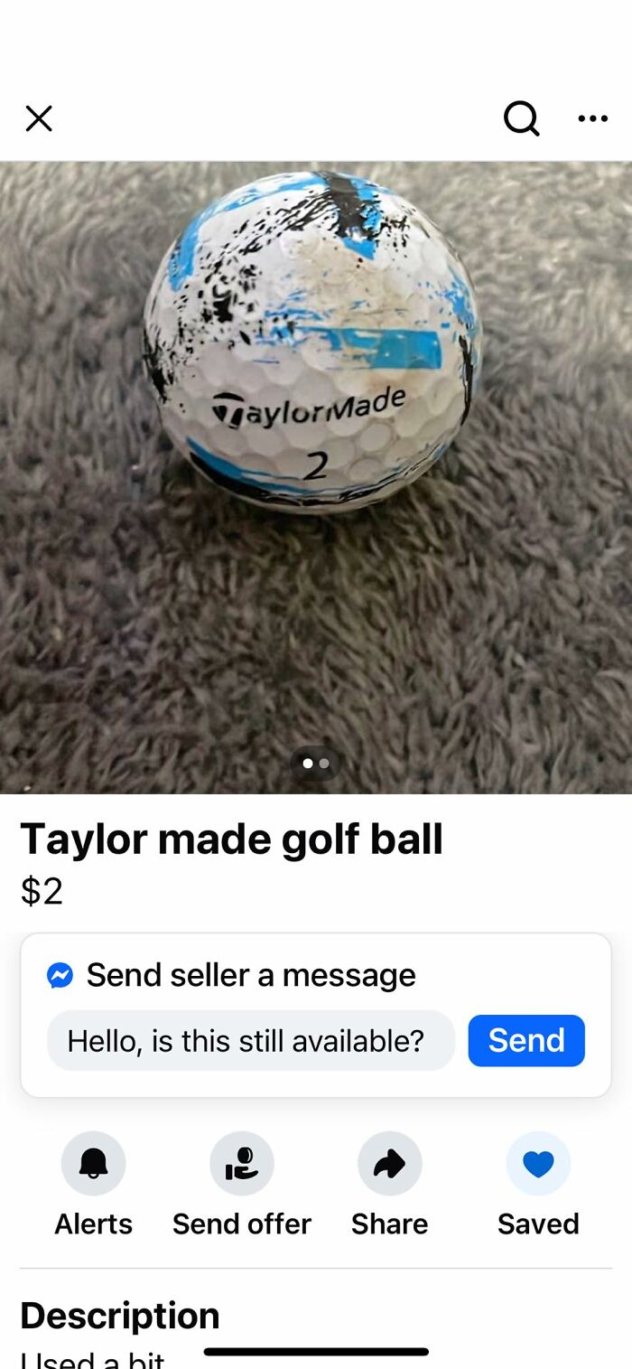 Used TaylorMade golf ball with paint marks for sale on Facebook Marketplace among wildest things found listings.
