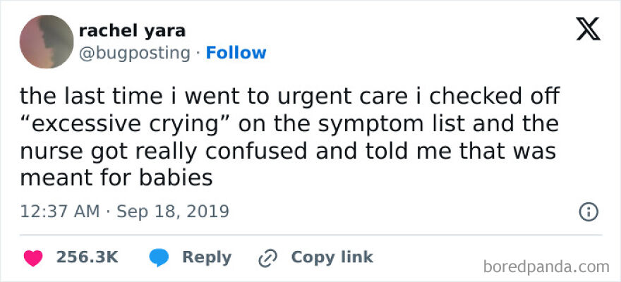 Screenshot of a funny meme about excessive crying and a nurse, related to memes for a full meltdown.