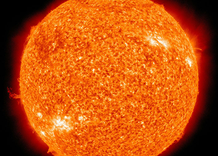 Close-up of the sun’s fiery surface showing detailed solar activity for fact-sharing about entertaining facts on X platform.