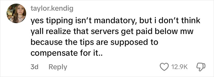 Screenshot of a social media comment discussing waitress upset after reviewing her tips for the day and tipping issues.