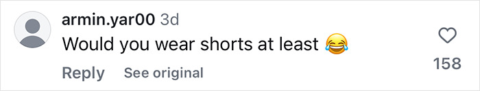 Screenshot of a social media comment questioning wearing shorts, related to Britney Spears fans spotting a detail in Sam Asghari's workout video.
