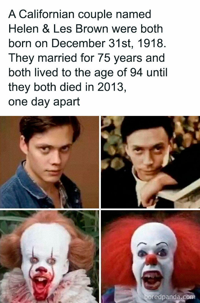 Side-by-side photos of two actors and their Pennywise clown roles, a disturbing and unsettling event in film history.