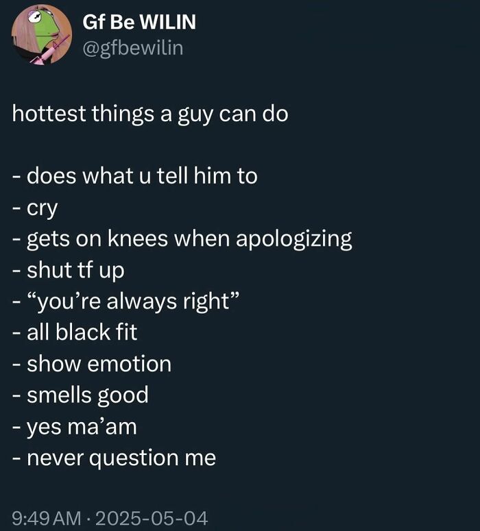 Social media post listing cute and wholesome traits that make a guy attractive, shared by a dedicated group of girlies.