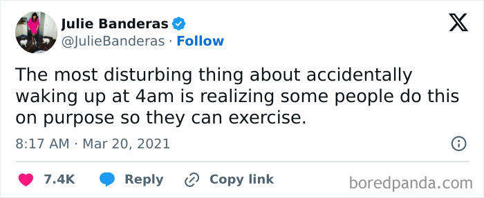 Tweet about the relatable struggle of waking up early with sarcasm, featured in relatable memes collection.