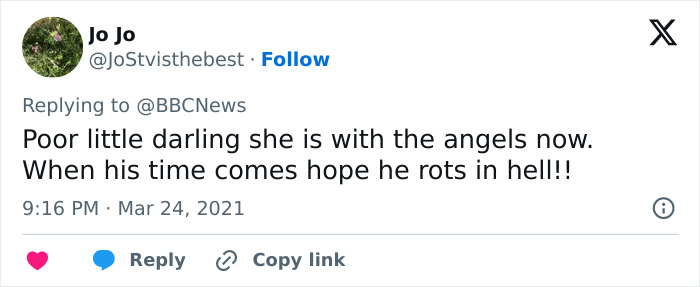 Screenshot of a Twitter reply expressing grief over a fatal Benadryl dose given to a 7-month-old baby by a babysitter.