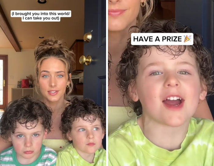 Woman with two young boys responding to toxic parenting sentences, highlighting children’s healing and emotional responses.