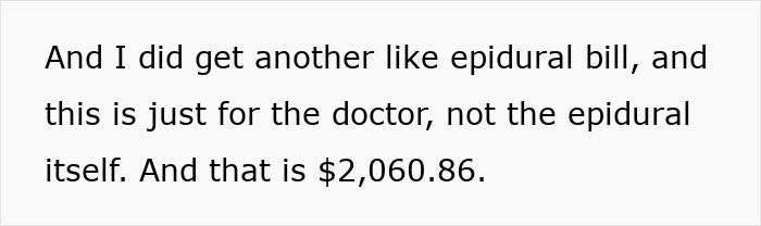 Text showing medical bill details highlighting the high cost of giving birth in the US from a new mom&rsquo;s perspective.
