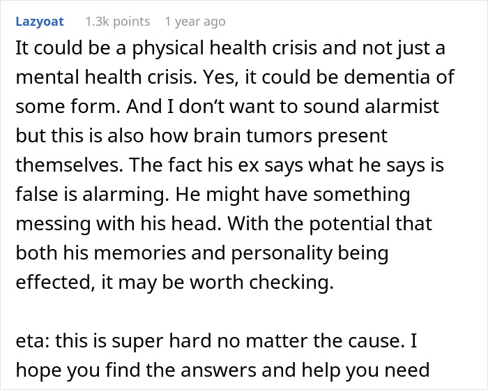 Comment discussing potential health reasons behind husband's demand for paternity test in a long marriage crisis. Comment discussing potential health reasons behind husband's demand for paternity test in a long marriage crisis.