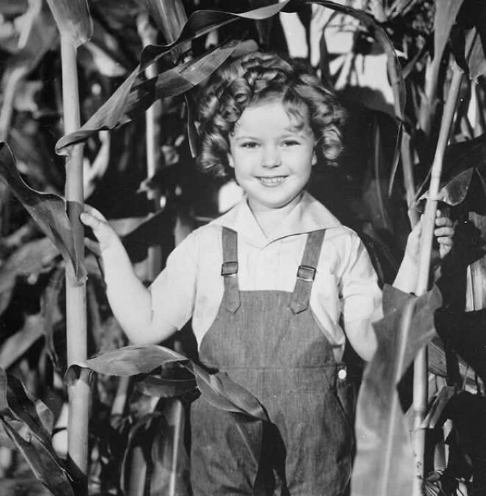 Black and white photo of a smiling child standing among tall corn stalks showing unseen side of history.